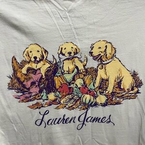 Lauren James Cream Tee with Dogs and Harvest Design